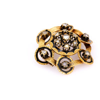 Antique French Rose Cut Diamond 18k Yellow Gold Black Enamel Brooch