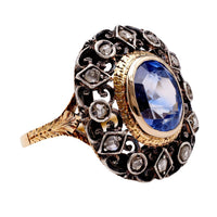 Antique IGI Ceylon No Heat Sapphire and Diamond 18k Yellow Gold Silver Ring