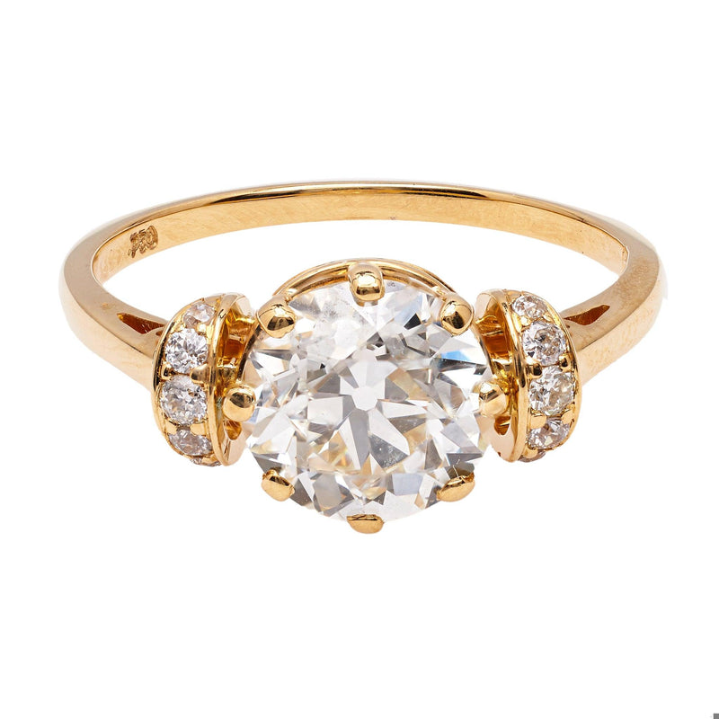 Antique Inspired GIA 1.80 Carat Old European Cut Diamond 18k Yellow Gold Ring