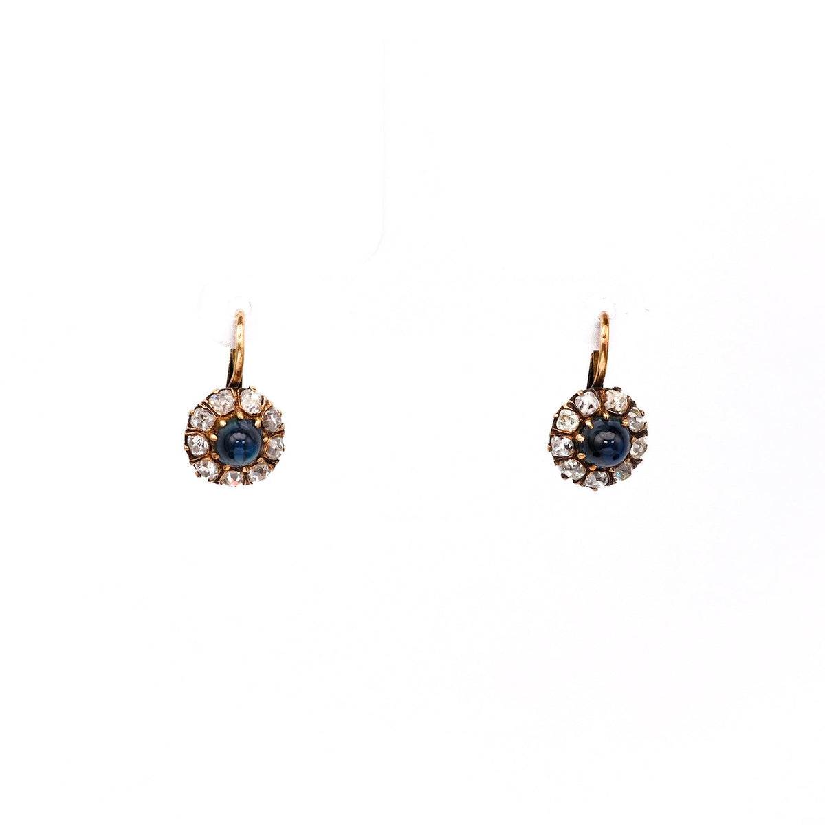 Antique Inspired Sapphire Diamond 18k Rose Gold Cluster Earrings