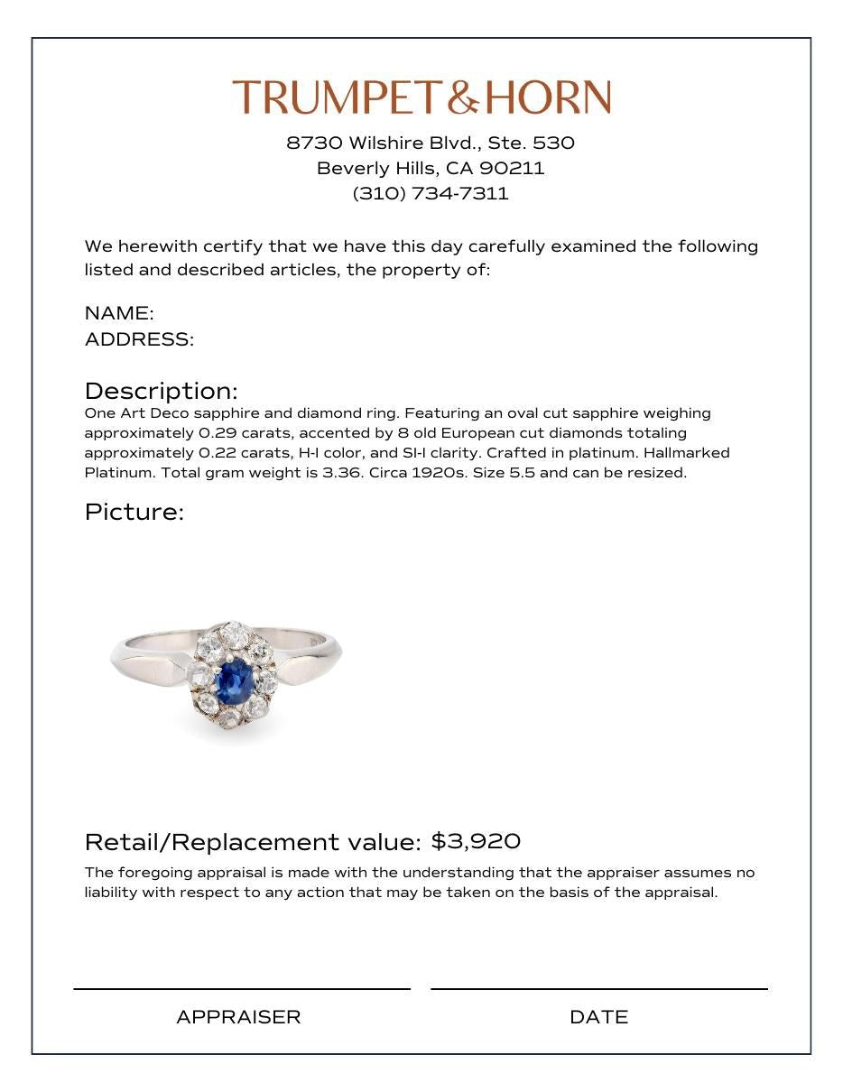 Art Deco sapphire diamond platinum halo ring