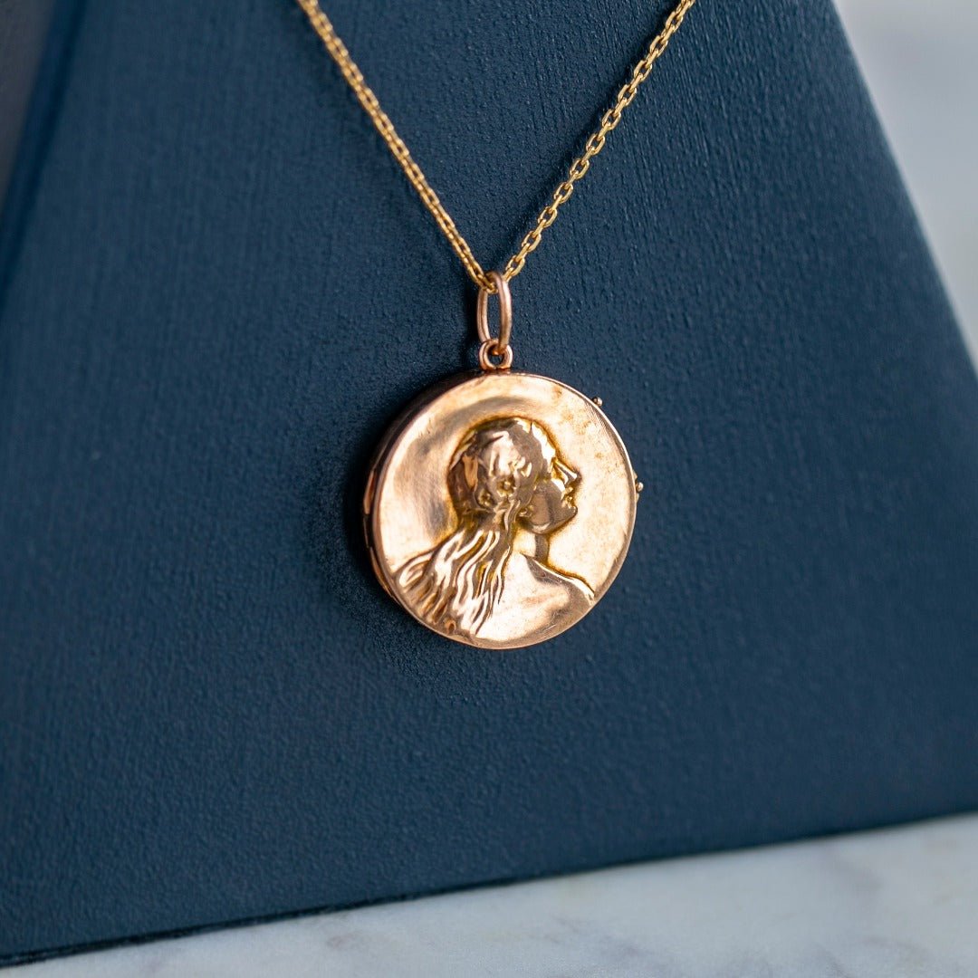 Antique Rose Gold Art Nouveau Figural Locket