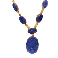 Art Deco Carved Lapis Lazuli 14k Yellow Gold Necklace