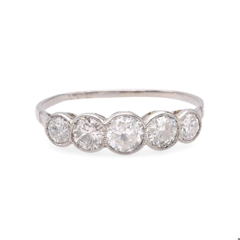 Art Deco Diamond 18k White Gold Five Stone Ring