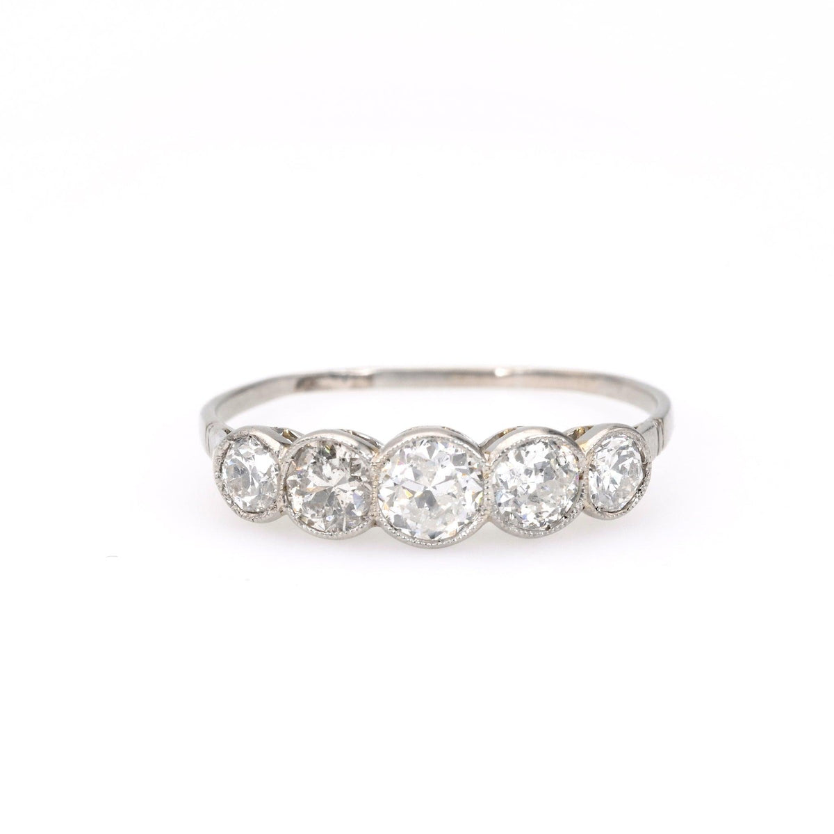 Art Deco Diamond 18k White Gold Five Stone Ring