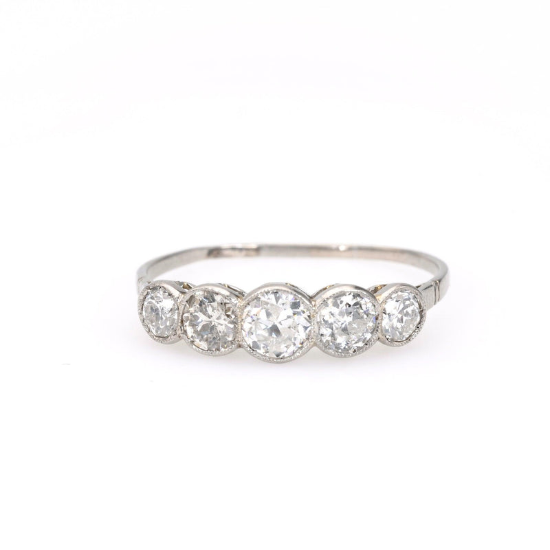 Art Deco Diamond 18k White Gold Five Stone Ring