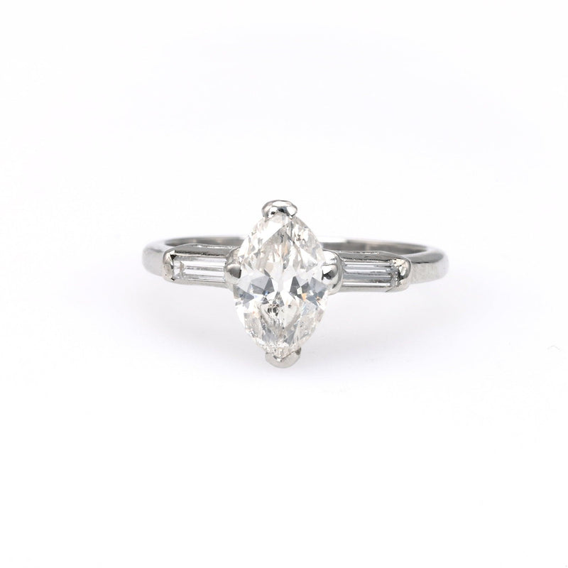 Art Deco GIA 1.04 Carat Marquise Cut Diamond Platinum Ring