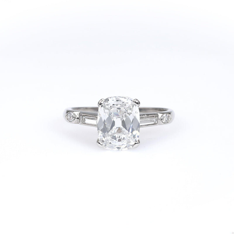 Art Deco GIA 1.95 Carat Cushion Cut Diamond Platinum Ring