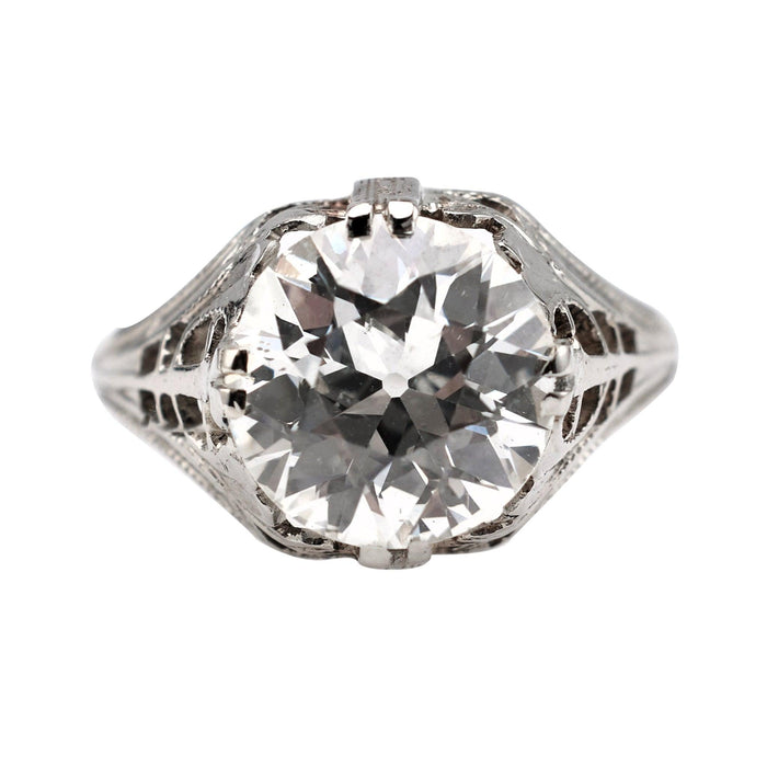 Art Deco GIA 2.08 Carat Old European Cut Diamond 14k White Gold Ring