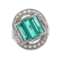 Art Deco GIA Colombian No Oil Emerald and Diamond Platinum Ring