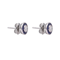 Art Deco Inspired Diamond and Sapphire Target Stud Earrings