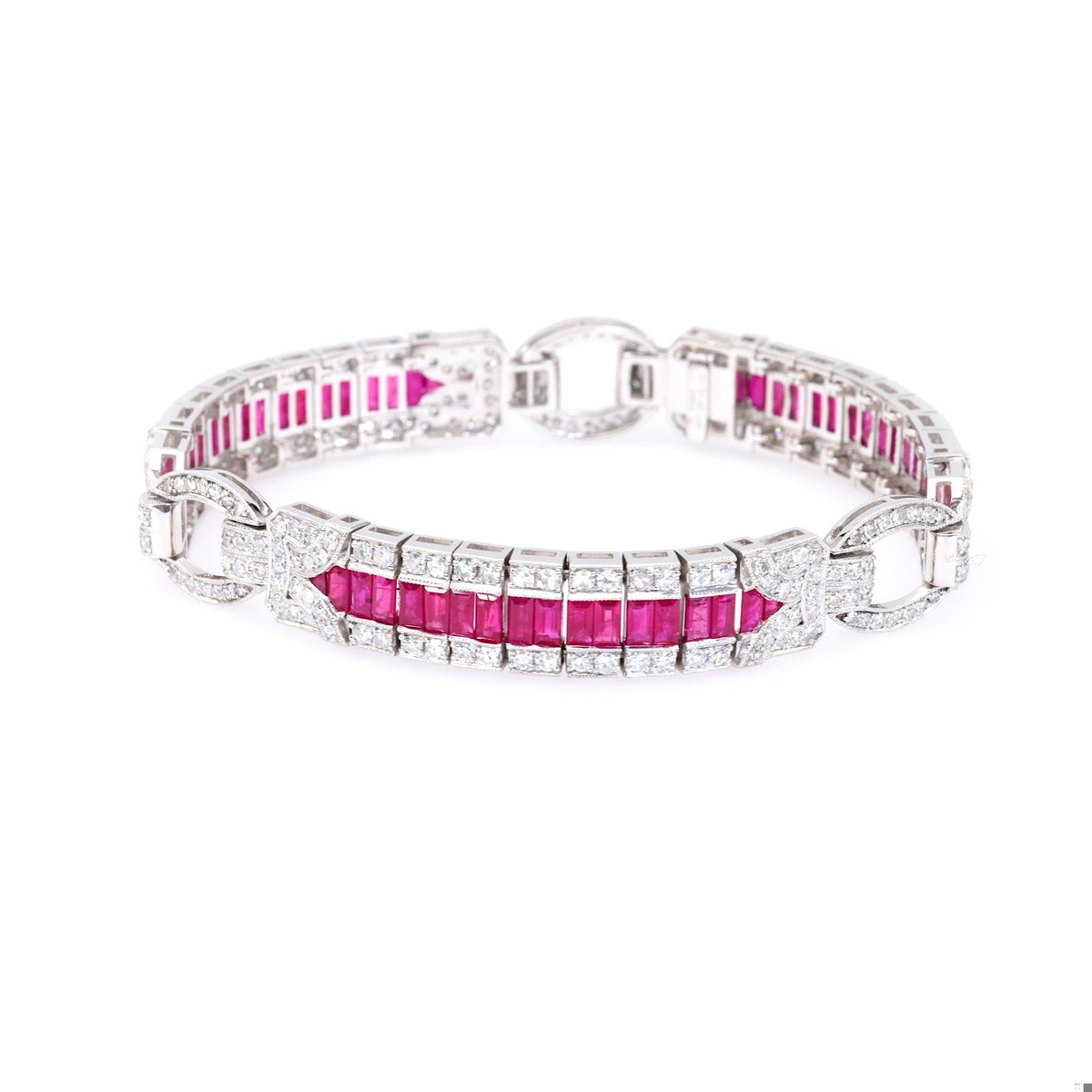 Art Deco Inspired Ruby Diamond Platinum Bracelet