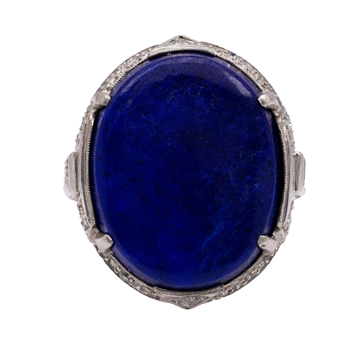 Art Deco Lapis Lazuli and Diamond Platinum Ring