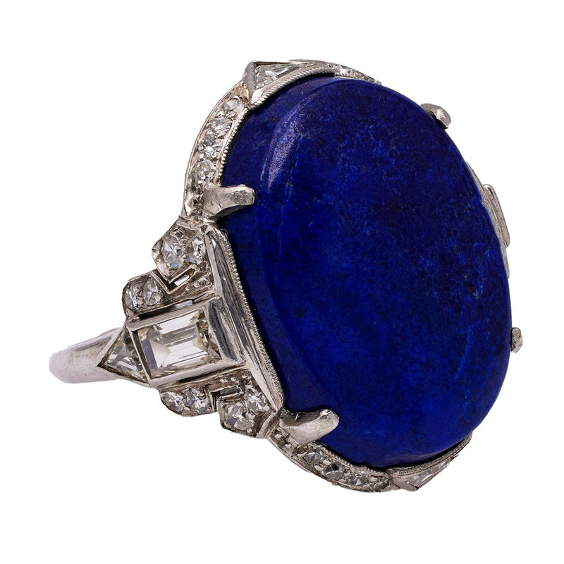 Art Deco Lapis Lazuli and Diamond Platinum Ring