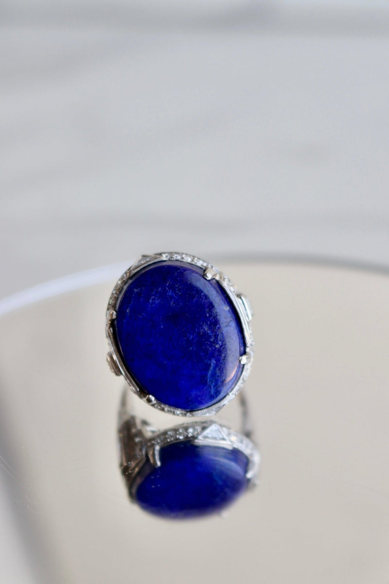 Art Deco Lapis Lazuli and Diamond Platinum Ring