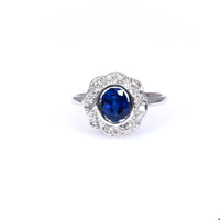 Art Deco Sapphire and Diamond 14k White Gold Cluster Ring