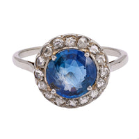 Art Deco Sapphire and Diamond 18k White Gold Cluster Ring