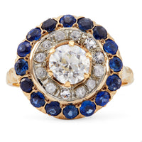 Art Deco Traub Orange Blossom GIA 1.06 Carat Diamond and Sapphire 14k Target Rin