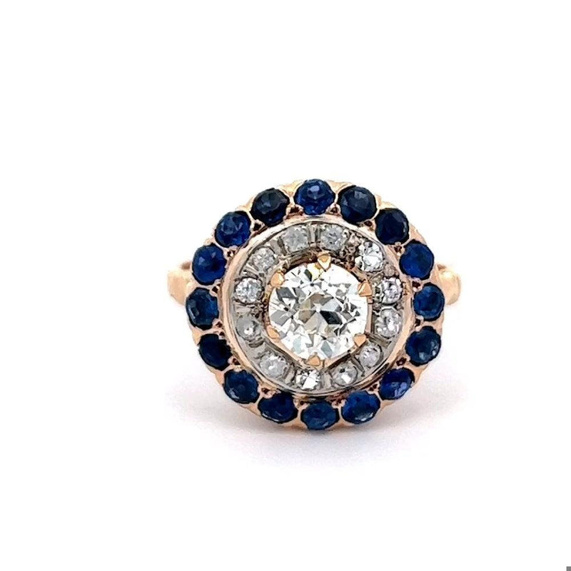 Art Deco Traub Orange Blossom GIA 1.06 Carat Diamond and Sapphire 14k Target Rin