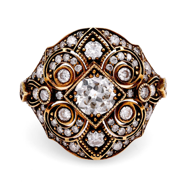 18k Yellow Gold Diamond Bombe Ring