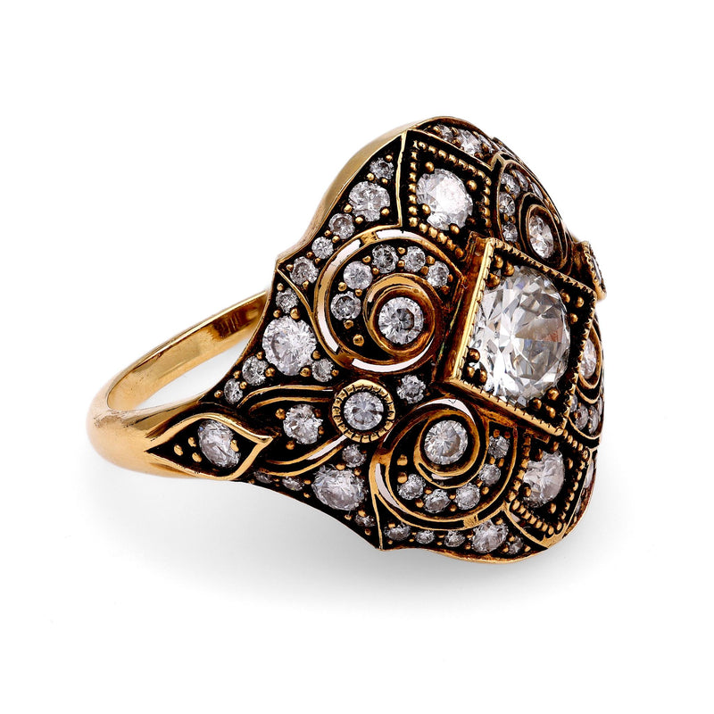 18k Yellow Gold Diamond Bombe Ring