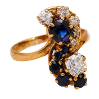 Belle Époque French Diamond and Sapphire 18k Yellow Gold Toi et Moi Ring