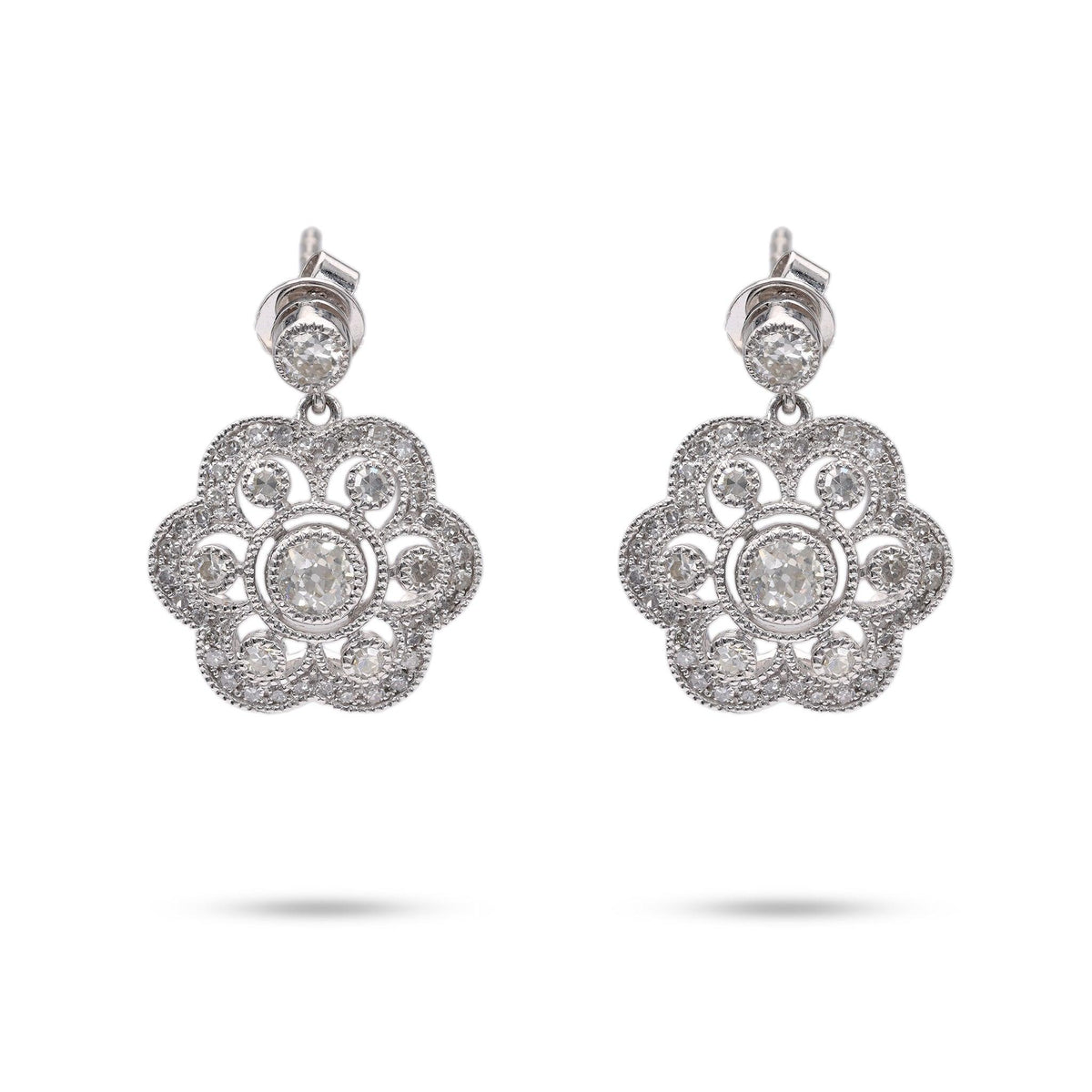 Diamond 14k White Gold Drop Earrings