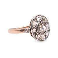 Edwardian Diamond 14k Rose Gold Silver Cluster Ring