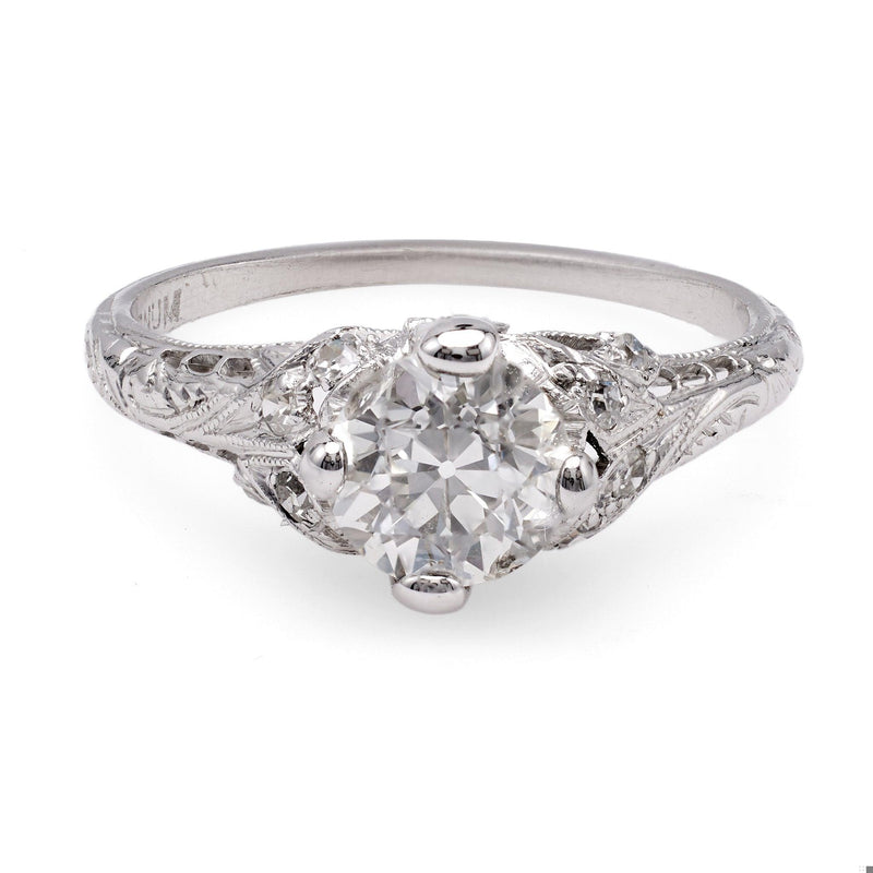 Edwardian GIA 0.99 Carat Old European Cut Diamond Platinum Ring