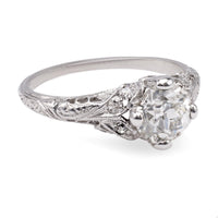 Edwardian GIA 0.99 Carat Old European Cut Diamond Platinum Ring