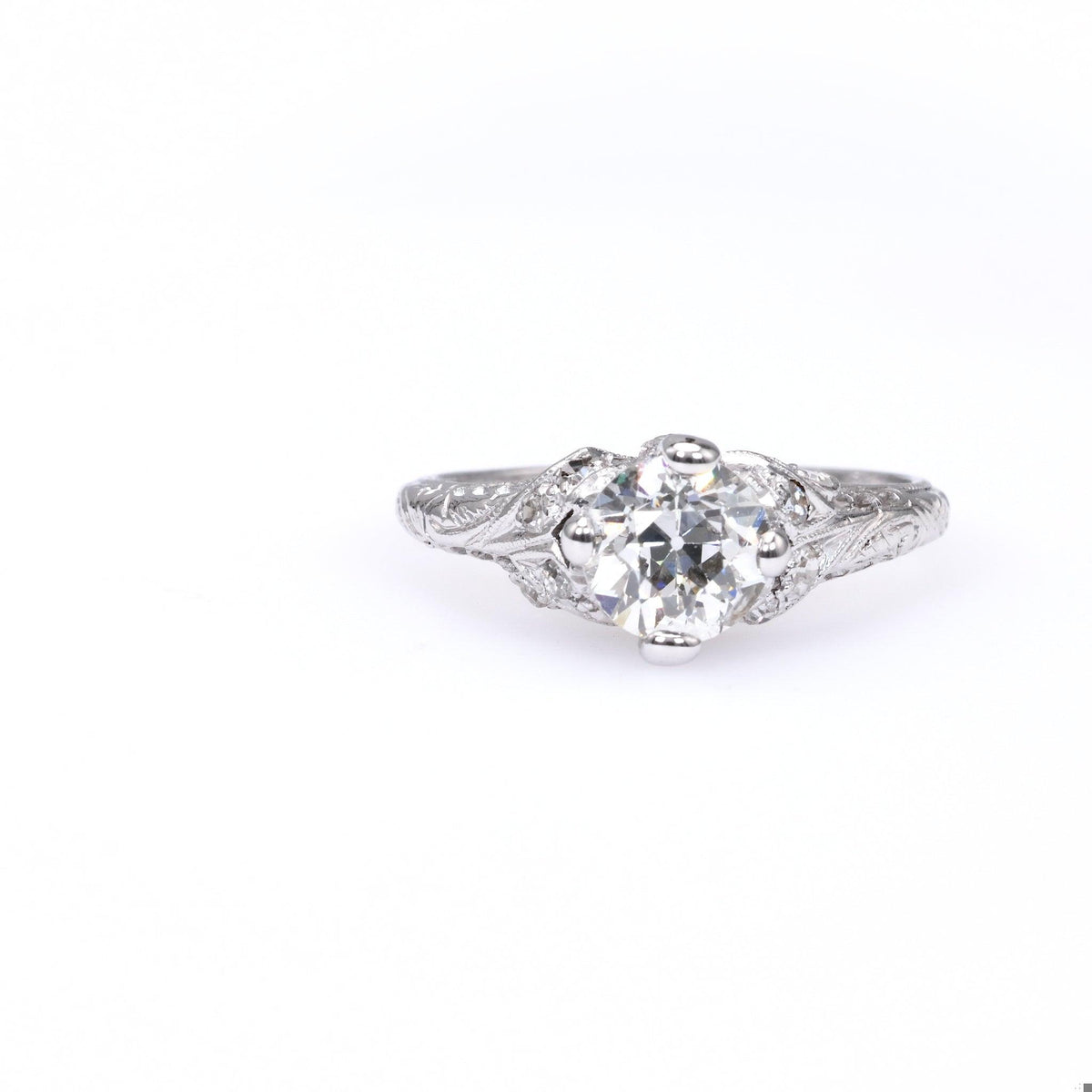 Edwardian GIA 0.99 Carat Old European Cut Diamond Platinum Ring