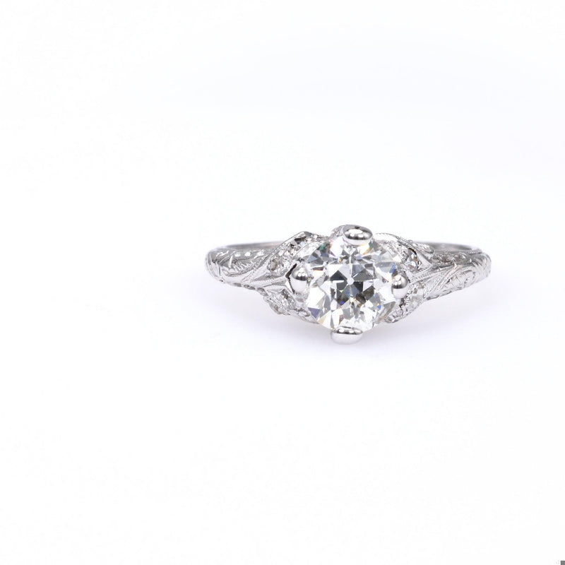 Edwardian GIA 0.99 Carat Old European Cut Diamond Platinum Ring