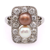 Edwardian Pearl and Diamond Platinum Ring.