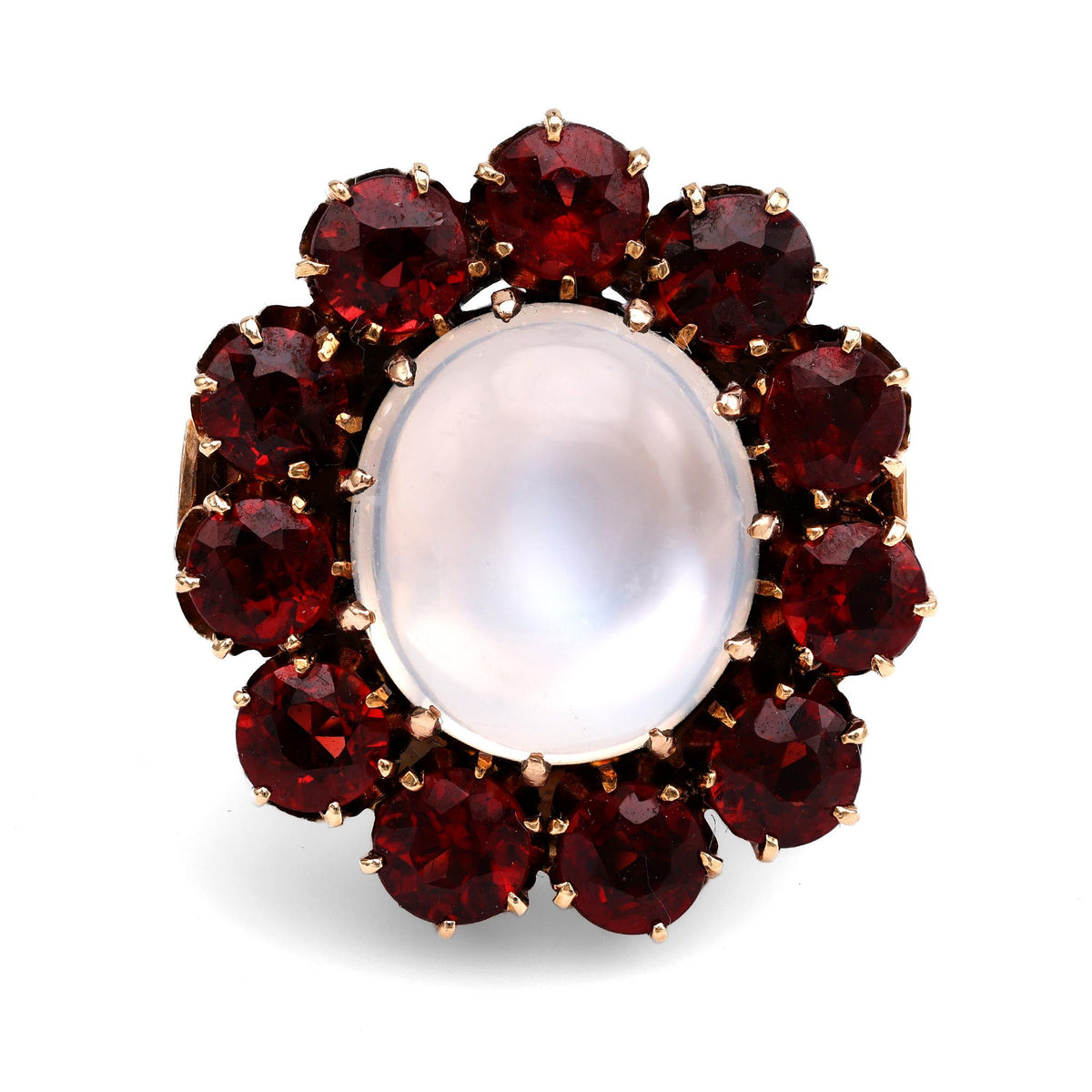 Retro Era Moonstone and Garnet Cocktail Ring