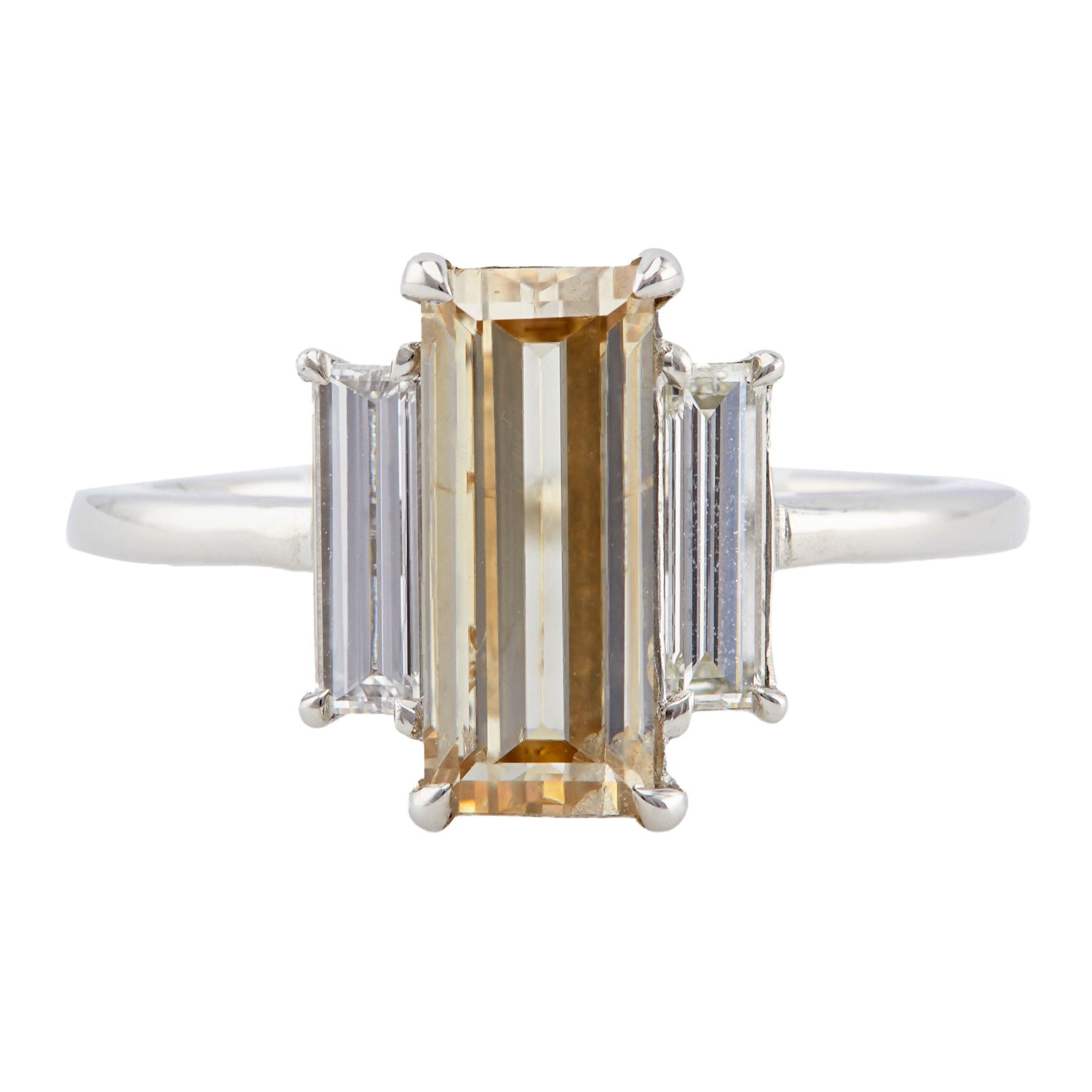 GIA 2.00 Carat Fancy Color Diamond Platinum Three Stone Ring