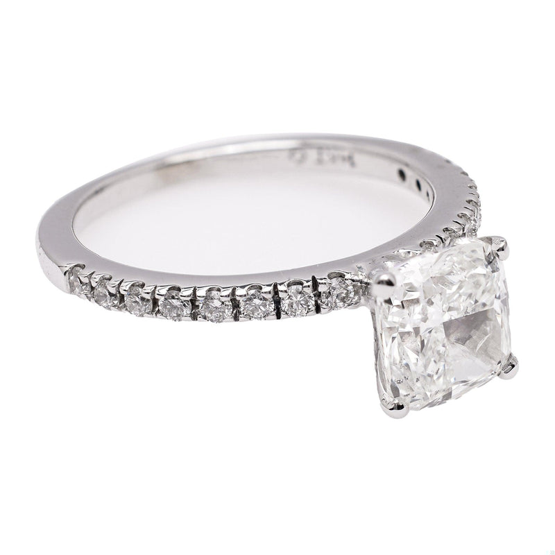 GIA 2.01 Carat Cushion Modified Brilliant Cut Diamond 14k White Gold Ring