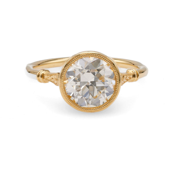 GIA 2.21 Carat Old European Cut Diamond 18k Yellow Gold Ring