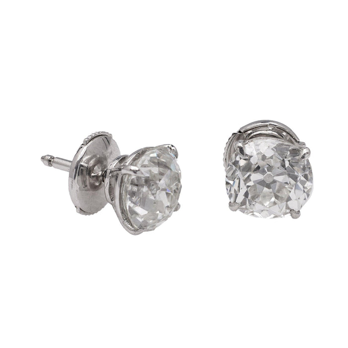 GIA 4.12 Carat Total Weight Old European Diamond 18k White Gold Stud Earrings