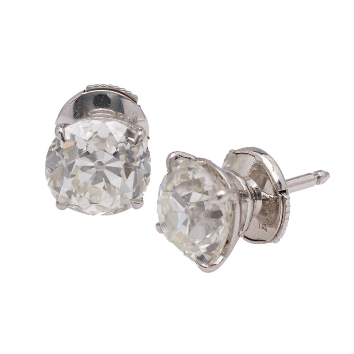 GIA 4.12 Carat Total Weight Old European Diamond 18k White Gold Stud Earrings