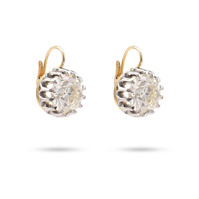 GIA 9.14 Carat Total Weight Diamond 18k Yellow Gold Platinum Earrings