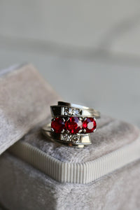 Late Art Deco Synthetic Ruby and Diamond 14 Karat White Gold Bypass Ring