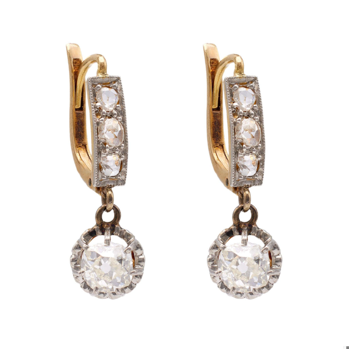 Late Edwardian Diamond 18k Gold Platinum Drop Earrings