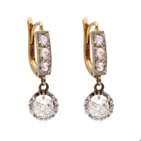 Late Edwardian Diamond 18k Gold Platinum Drop Earrings