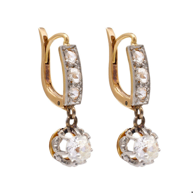 Late Edwardian Diamond 18k Gold Platinum Drop Earrings