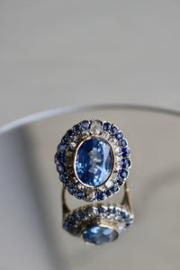 Late Victorian 10.07 Carat Sapphire and Diamond Silver 10k White Gold Cluster Ri