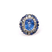 Late Victorian 10.07 Carat Sapphire and Diamond Silver 10k White Gold Cluster Ri