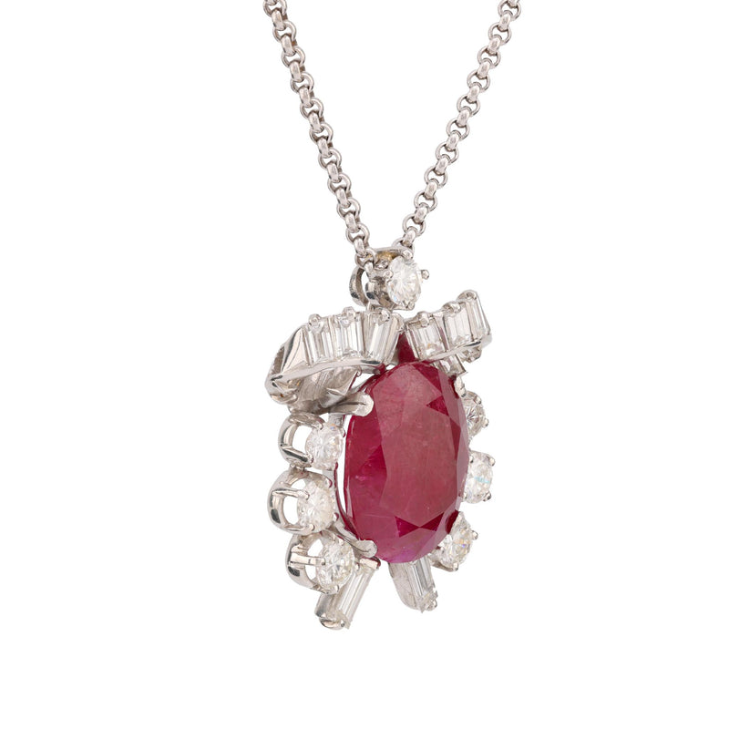 Mid Century 11.6 Carat Burma No Heat Ruby Diamond Platinum Necklace