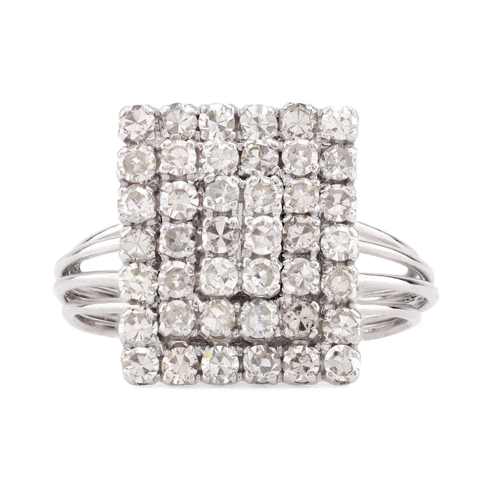 Mid Century Diamond Platinum Square Cocktail Ring