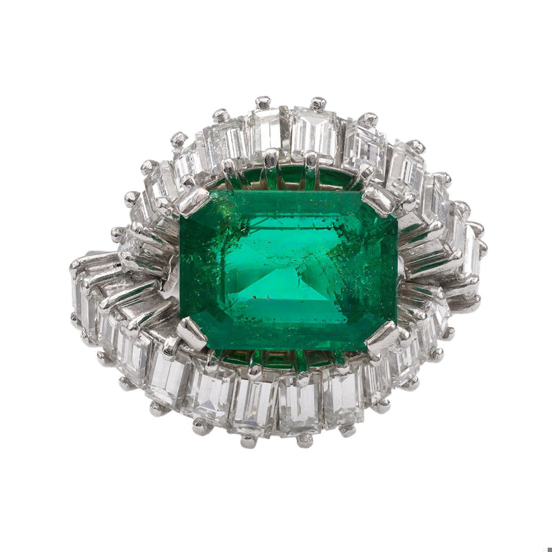 Mid-Century AGL Colombian Minor Oil Emerald Diamond Cocktail Ring