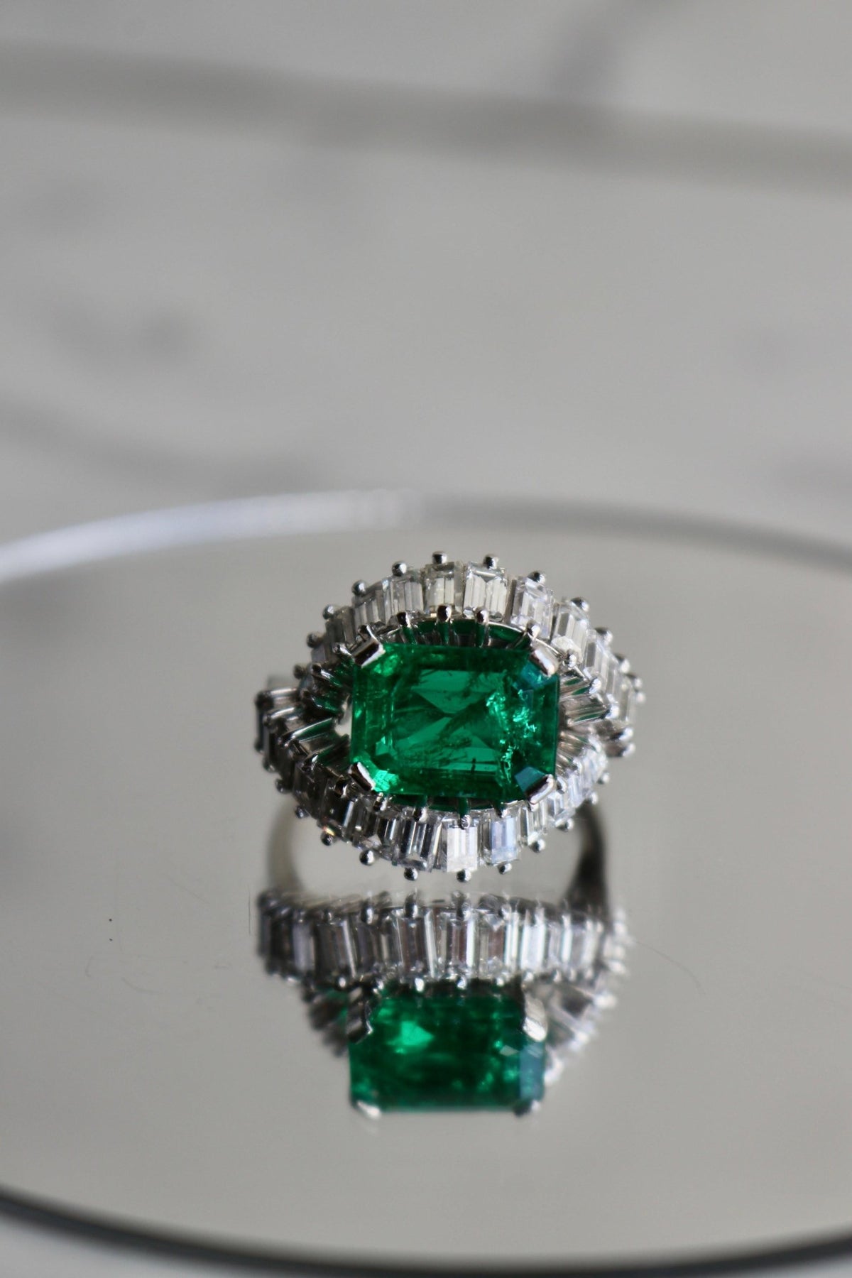 Mid-Century AGL Colombian Minor Oil Emerald Diamond Cocktail Ring